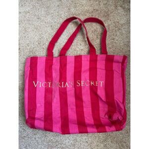 Victoria's Secret Iconic Pink Striped Canvas Tote Large Shopping Beach Bag‎ Y2K